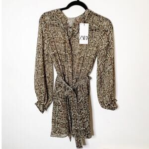 NWT Zara Belted Waist Snake Print Dress SZ S